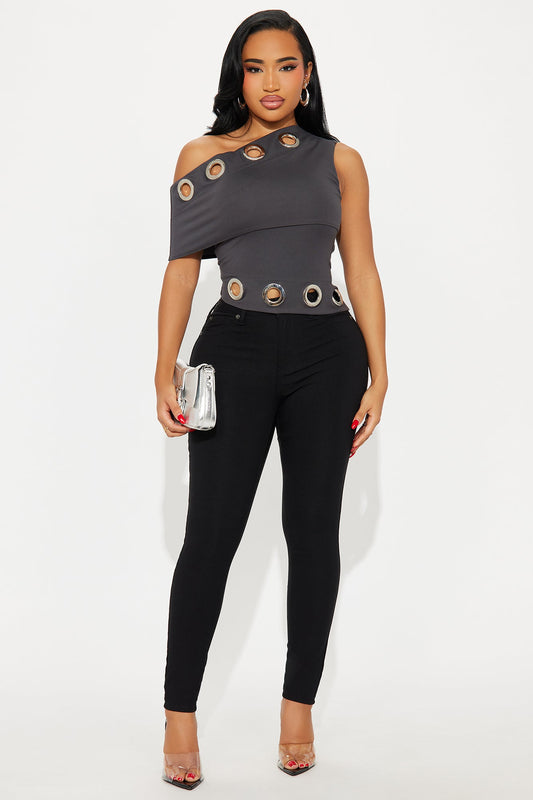 Hustle And Flow Asymmetrical Off Shoulder Top - Grey