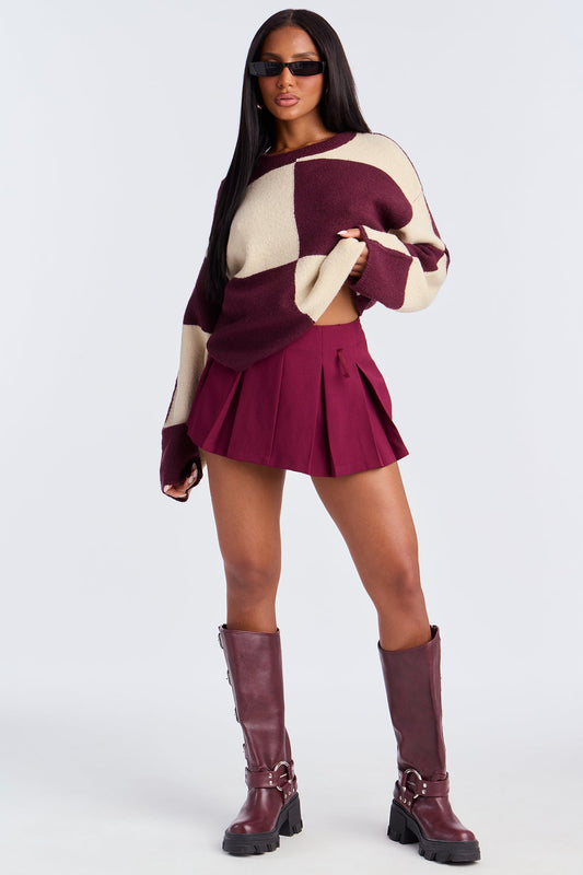 High Demand Checkered Sweater - Wine/combo