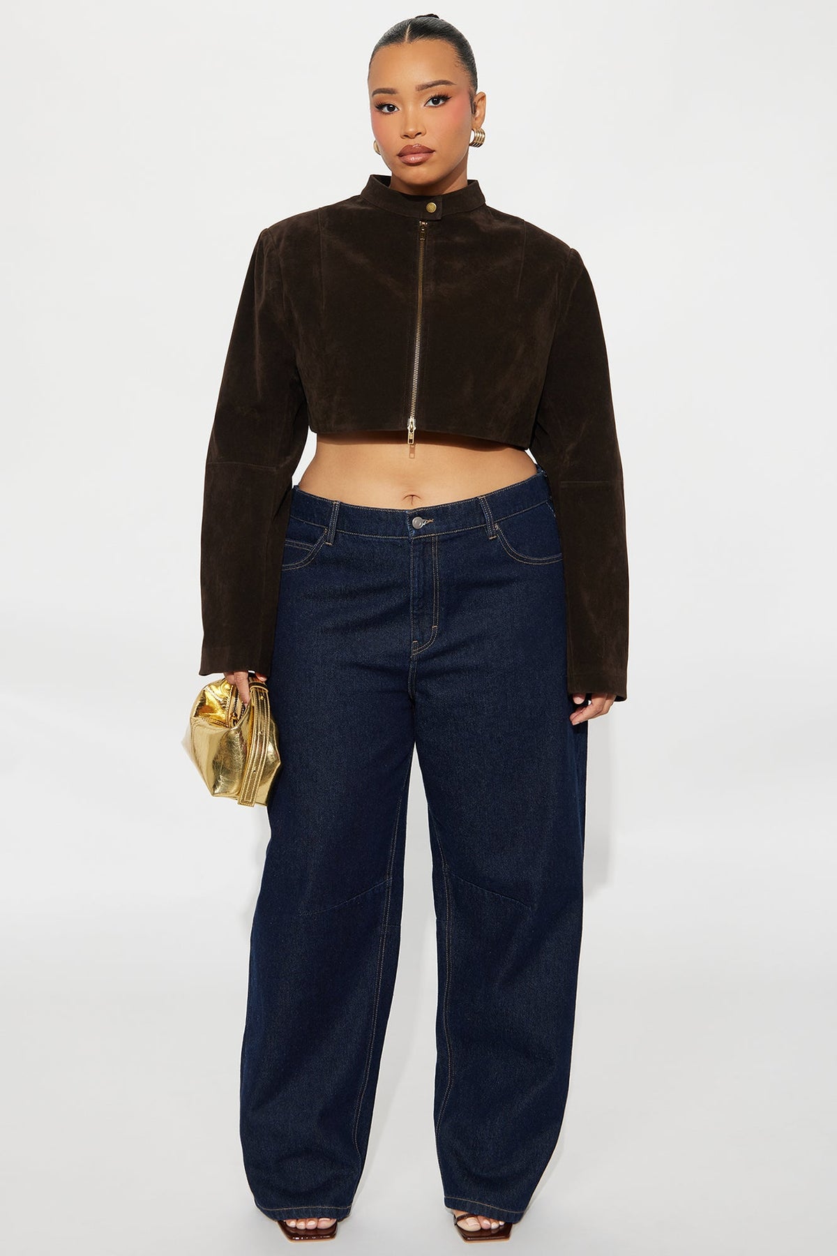 Blake Cropped Faux Suede Moto Jacket - Chocolate