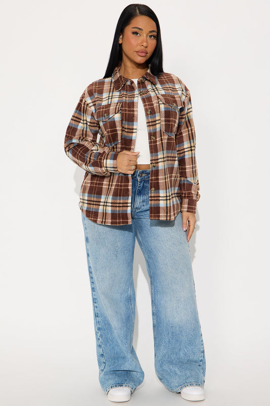 Dana Plaid Long Shacket - Brown/combo
