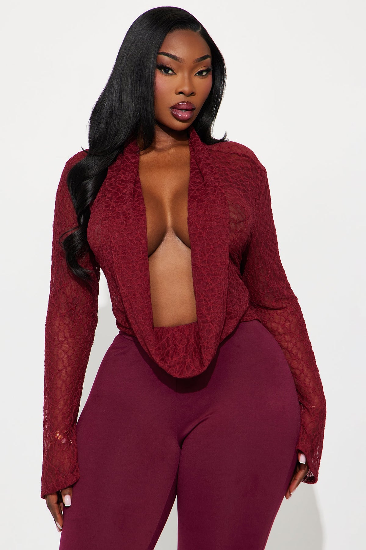 I Don't Chase Lace Blouse - Burgundy