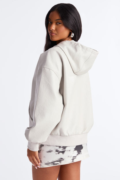 Alix Faux Leather Oversized Bomber Jacket - Light Grey