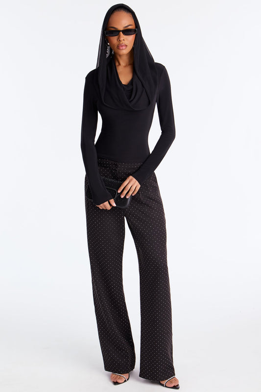 Ashtin Hooded Long Sleeve Top - Black