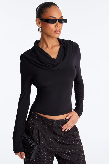 Ashtin Hooded Long Sleeve Top - Black