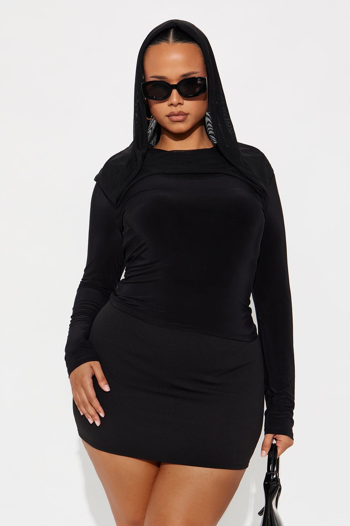 Ashtin Hooded Long Sleeve Top - Black