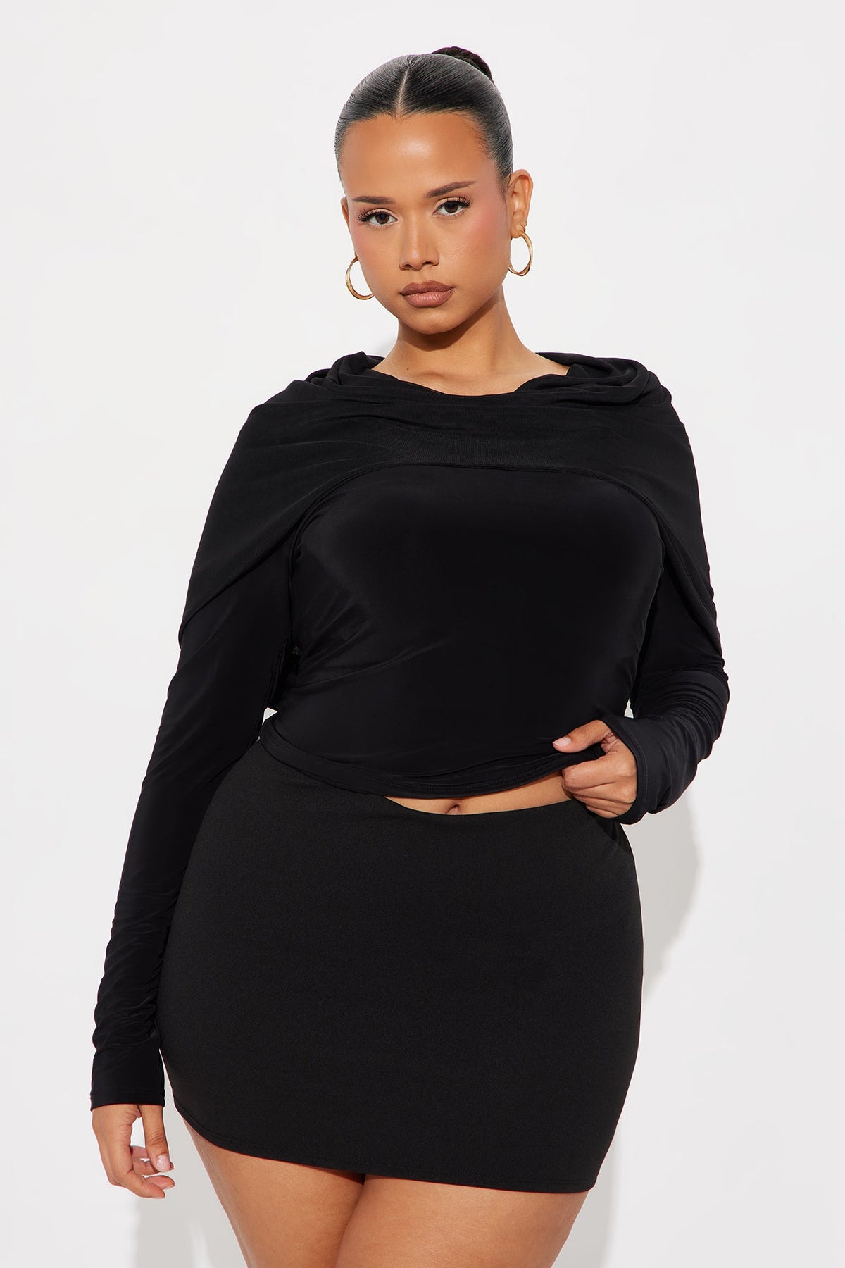 Ashtin Hooded Long Sleeve Top - Black