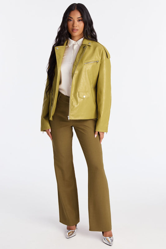 Higher Frequency Faux Leather Moto Jacket - Yellow