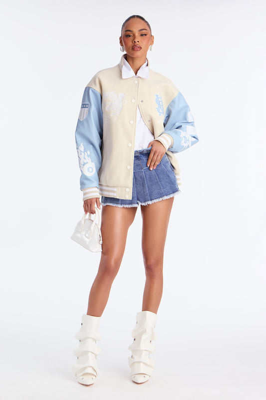 State Of Mind Varsity Jacket - Cream/combo