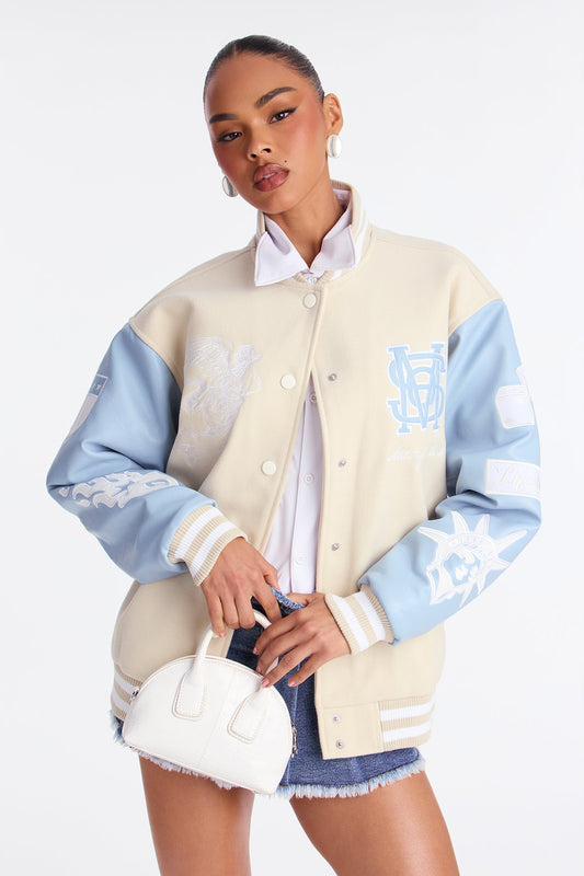 State Of Mind Varsity Jacket - Cream/combo