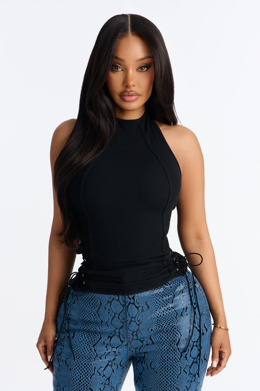 Vada Lace Up Halter Top - Black