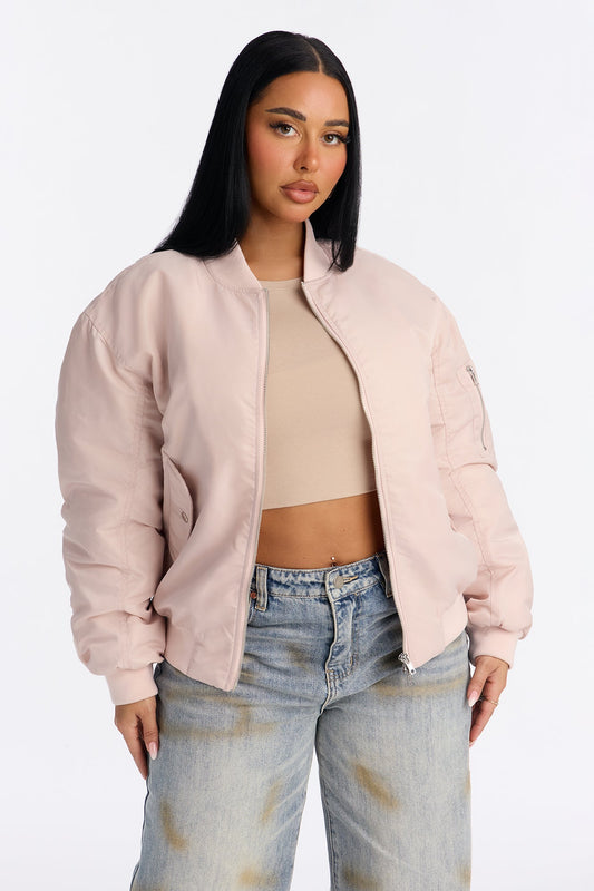 Bet On It Nylon Oversized Bomber Jacket - Pink