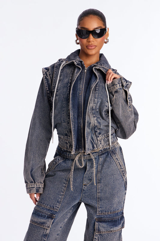 Get To You Denim Jacket - Acid Wash Blue