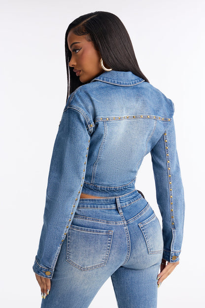 At Dusk Studded Denim Jacket - Dark Wash