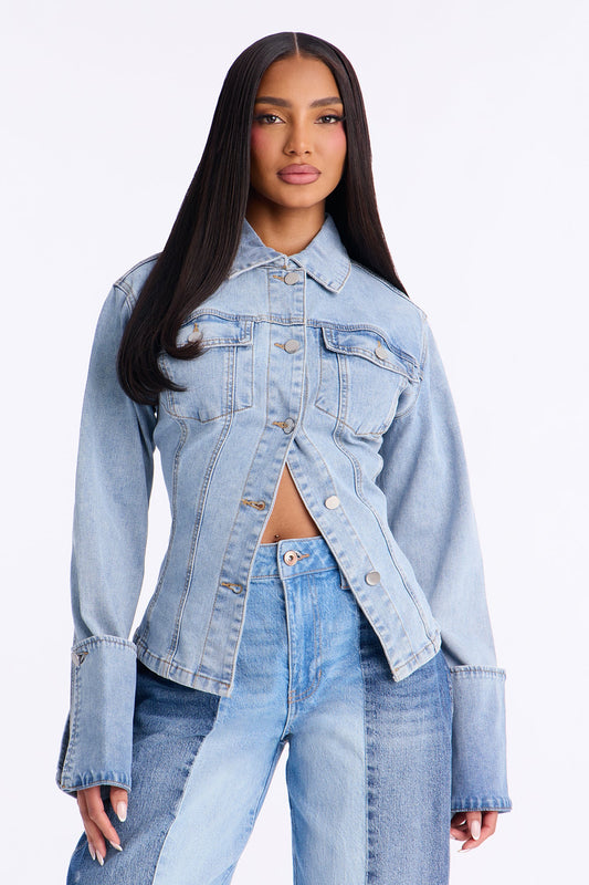 Khloe Cuffed Denim Shacket - Light Wash