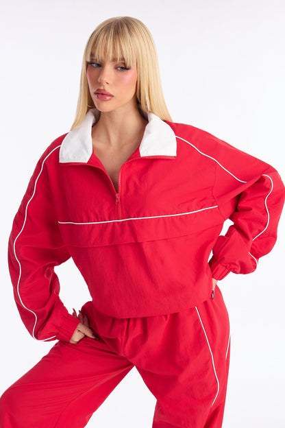 Around The Track Half Zip Windbreaker Jacket - Red/combo