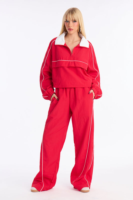 Around The Track Half Zip Windbreaker Jacket - Red/combo