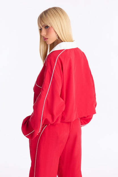 Around The Track Half Zip Windbreaker Jacket - Red/combo