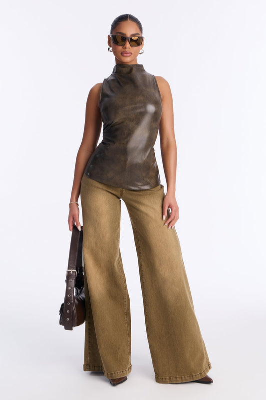 Teenage Dreams Faux Leather Top - Brown