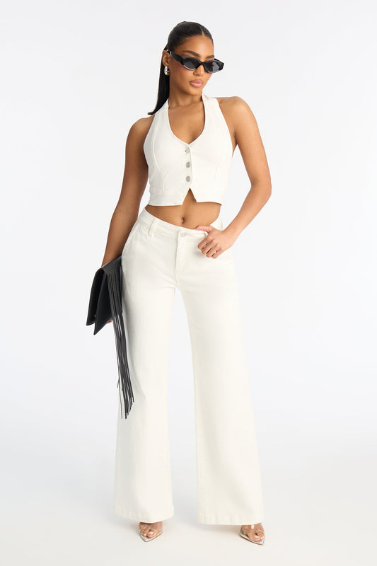 Delusional Denim Halter Top - White