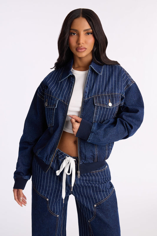 Legendary Striped Denim Jacket - Dark Wash