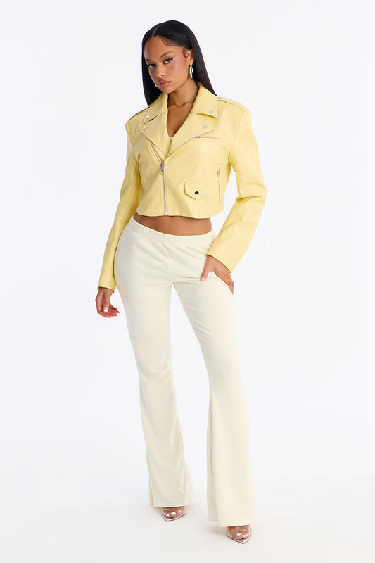 Break The Mold Faux Leather Moto Jacket - Butter Yellow